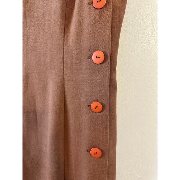 Vintage Y2K 90s Women Sleeveless Dark Academia Brown Button Midi Sheath Dress 10 - Picture 4 of 6